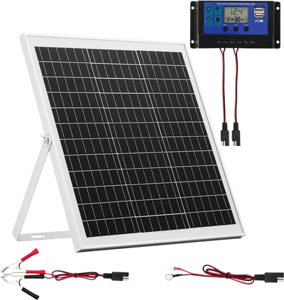VEVOR 20W 12V Solar Panel Battery Charger, Solar Battery Trickle Charger Maintainer with Intelligent MPPT Controller & Adjustable Mount Bracket, IP67 Waterproof for Car Boat RV Motorcycle Trailer