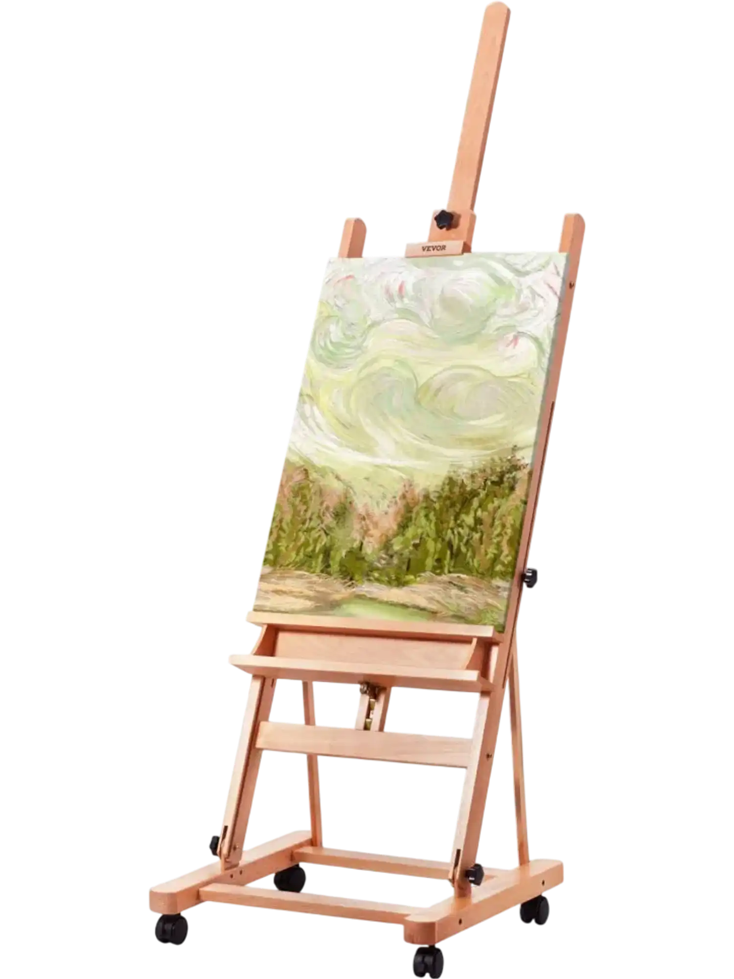 Vevor Easel Studio H-Frame Beechwood Artists Easel for Painting with Wheels and Large Storage Tray New