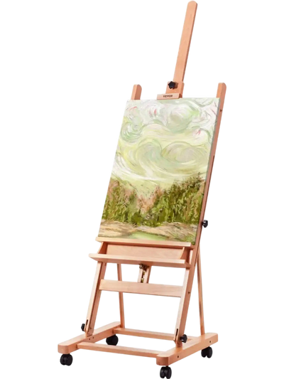 Vevor Easel Studio H-Frame Beechwood Artists Easel for Painting with Wheels and Large Storage Tray New