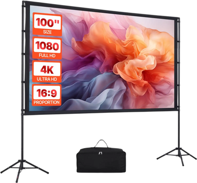 VEVOR Projector Screen with Stand, 100 Inch 160° Wide Angle Indoor Outdoor Projection Screen, 16:9 4K HD Wrinkleless Portable Dual-Tripod Screens with Carry Bag, for Movie Home Theater Presentation