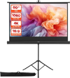 VEVOR Projector Screen with Stand, 60 Inch 160° Wide Angle Indoor Outdoor Projection Screen, 16:9 4K HD Wrinkleless Portable Tripod Screens with Carry Bag, for Movie Home Theater Office Presentation