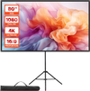 VEVOR Projector Screen with Stand, 80 Inch 160° Wide Angle Indoor Outdoor Projection Screen, 16:9 4K HD Wrinkleless Portable Tripod Screens with Carry Bag, for Movie Home Theater Office Presentation