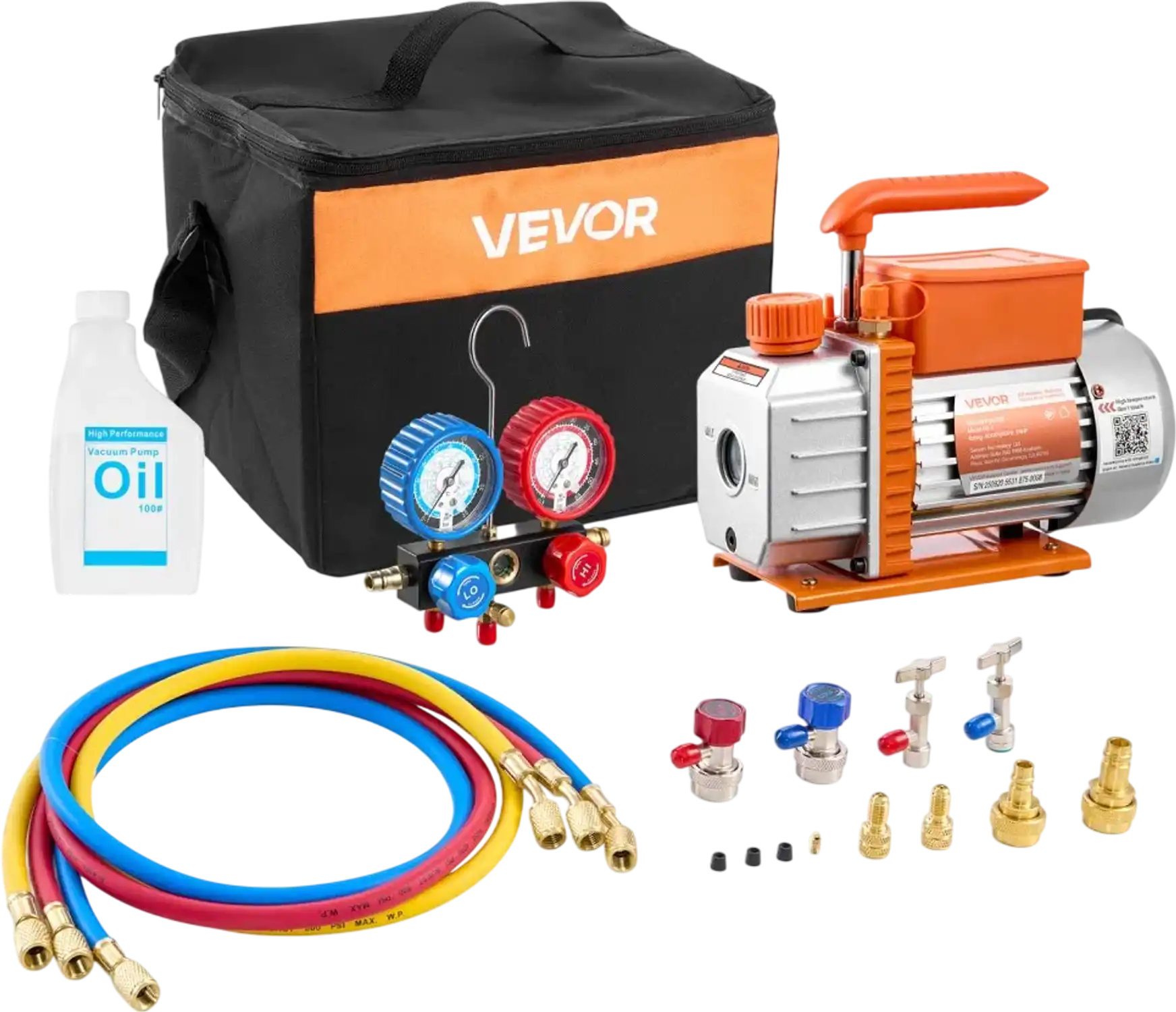 Vevor Vacuum Pump AC Gauge Set 3.5 CFM 1/4 HP Single Stage Rotary Vane HVAC Kit New