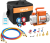VEVOR AC Vacuum Pump and Gauge Set, 3.5 CFM 1/4 HP, Single Stage Rotary Vane HVAC Vacuum Pump, A/C Manifold Gauge Kit, for R134a R22 R410a R1234YF R32, with Carry Bag, for Auto HVAC Air Conditioning