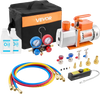 VEVOR AC Vacuum Pump and Gauge Set, 7 CFM 3/4 HP, Two Stage Rotary Vane HVAC Vacuum Pump, A/C Manifold Gauge Kit, for R134a R22 R410a, with Leak Detector Carry Bag Hose, for Auto HVAC Air Conditioning