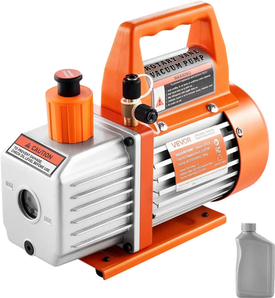 VEVOR Vacuum Pump, 3.5 CFM 1/4 HP, HVAC Single Stage Rotary Vane AC Vacuum Pump, for R134a R22 R410a Systems, with Oil Bottle, 1720 PRM, for Automotive Air Conditioner Maintenance Resin Degassing