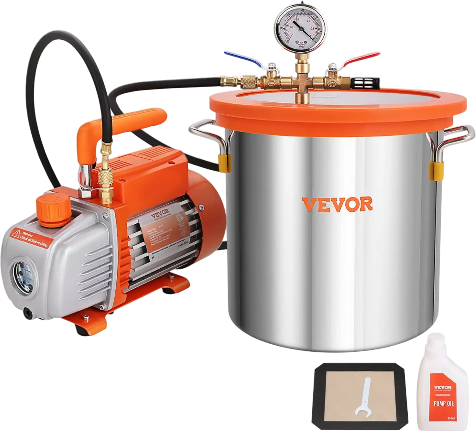 Vevor Vacuum Pump Chamber Kit 3 Gallon 3.5 CFM Tempered Glass Lid Degassing System New