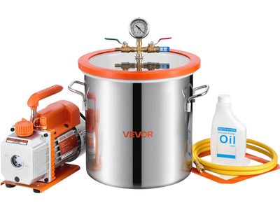 VEVOR 3 Gallon Vacuum Chamber with Pump, 3.5 CFM, Single Stage Vacuum Pump, Stainless Steel Degassing Chamber Kit with Tempered Glass Lid, 5 ft Hose, for Stabilizing Wood Degassing Silicone Resin