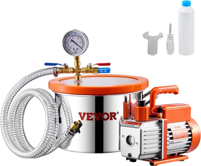 VEVOR 1.5 Gallon Vacuum Chamber and 3.5 CFM Pump Kit, Stainless Steel Chamber, Single Stage Vacuum Pump Degassing Chamber Kit, with Acrylic Lid, Oil, 4.92 ft Hose, for Degassing Resin Silicone Epoxies