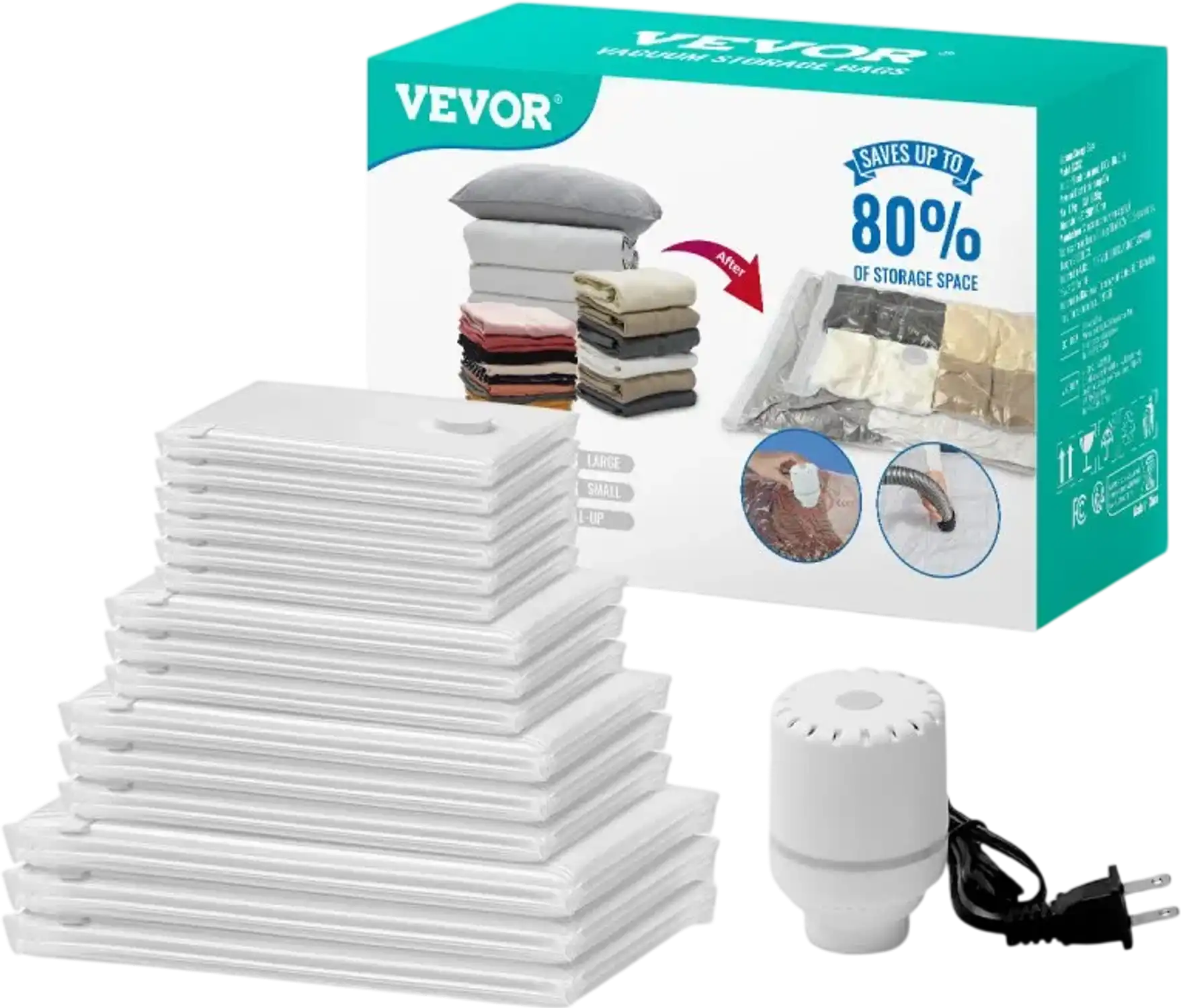 Vevor Vacuum Storage Bags 15-Pack Space Saver Set with Electric Pump New