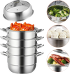 VEVOR Steamer Pot 11in/28cm, 5 Tier Steamer Pot for Cooking with 8.5QT Stock Pot, 3 Vegetable Steamers & 2 Steaming Trays, Food-Grade 304 Stainless Steel Food Steamer Cookware for Gas Electric Stove