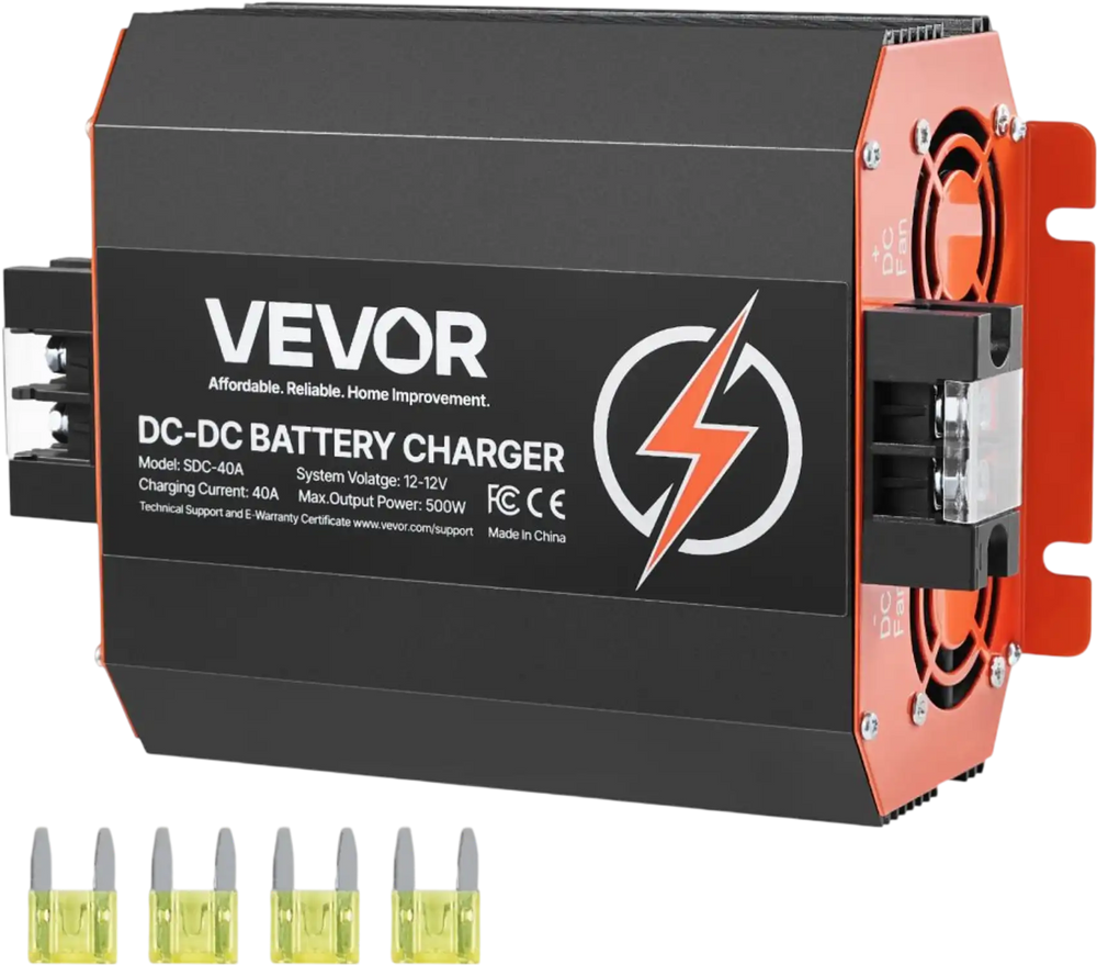 VEVOR 12V 40A DC to DC Battery Charger, 500W, On-Board Battery Charger for Lead-Acid, Lithium, AGM, GEL, and Flooded Batteries, Smart Multi-Stage Charging, for RVs, Commercial Vehicles, Boats, Yachts