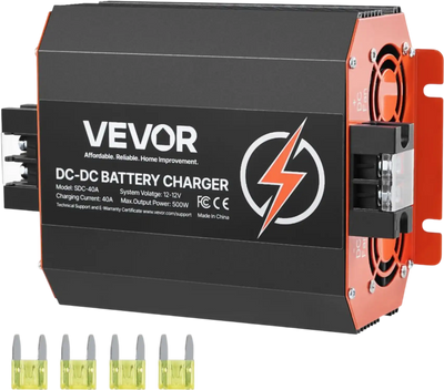 VEVOR 12V 40A DC to DC Battery Charger, 500W, On-Board Battery Charger for Lead-Acid, Lithium, AGM, GEL, and Flooded Batteries, Smart Multi-Stage Charging, for RVs, Commercial Vehicles, Boats, Yachts