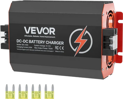 VEVOR 12V 60A DC to DC Battery Charger, 750W, On-Board Battery Charger for Lead-Acid, Lithium, AGM, GEL, and Flooded Batteries, Smart Multi-Stage Charging, for RVs, Commercial Vehicles, Boats, Yachts