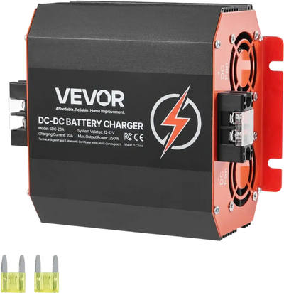 VEVOR 12V 20A DC to DC Battery Charger, 250W, On-Board Battery Charger for Lead-Acid, Lithium, AGM, GEL, and Flooded Batteries, Smart Multi-Stage Charging, for RVs, Commercial Vehicles, Boats, Yachts