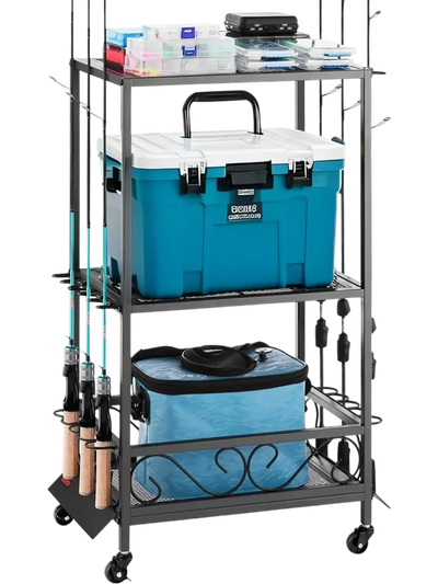 Vevor Fishing Rod Holder Mobile 10-Rod Garage Rack with Wheels New