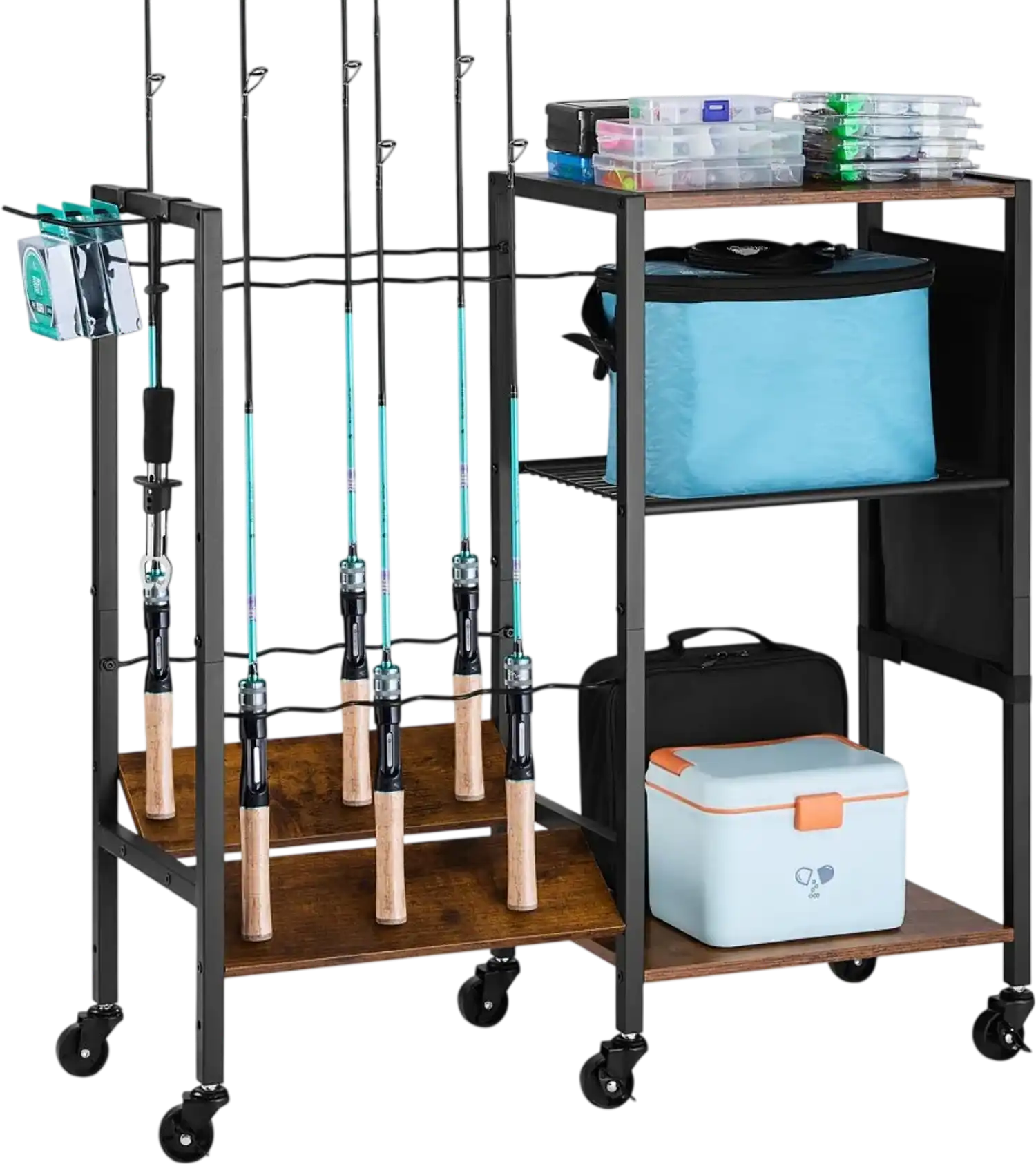 Vevor Fishing Rod Holder 12-Rod Mobile Storage Rack with Wheels New