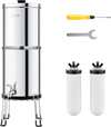 VEVOR Gravity-fed Water Filter System, 2.25G 304 Stainless-Steel Countertop Water Filtration System, Reduces Lead and up to 99% of Chlorine, with 2 Ceramic Carbon Filters, Spigot, and Stand