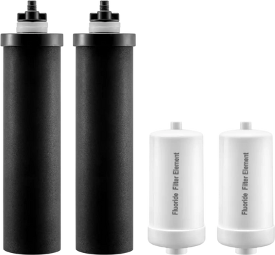 VEVOR Water Filters Replacement, Purification Elements, Replacement Filters, Gravity Water Filter System, Compatible with Most Brands, Pack of 4 (2 Activated Carbon Filter + 2 Defluorination Filter)
