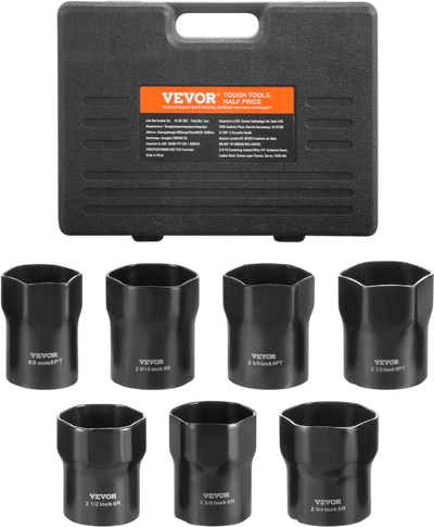 VEVOR Wheel Bearing Locknut Socket Set, 1/2 inch Drive 7 Piece SAE and Metric 6-Point Socket for Ford, Dodge, and Toyota Vehicles, with Storage Case, Remove and Install Wheel Bearing Lock Nuts