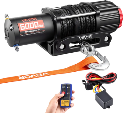 VEVOR 6000 lbs Electric Winch, 12V DC ATV/UTV Winch with Φ0.24 in x 49.2 ft Synthetic Rope, Wireless & Wired Remote Control, IP55 Waterproof, with Fairlead Mount Plate for Towing ATV UTV Off-Road