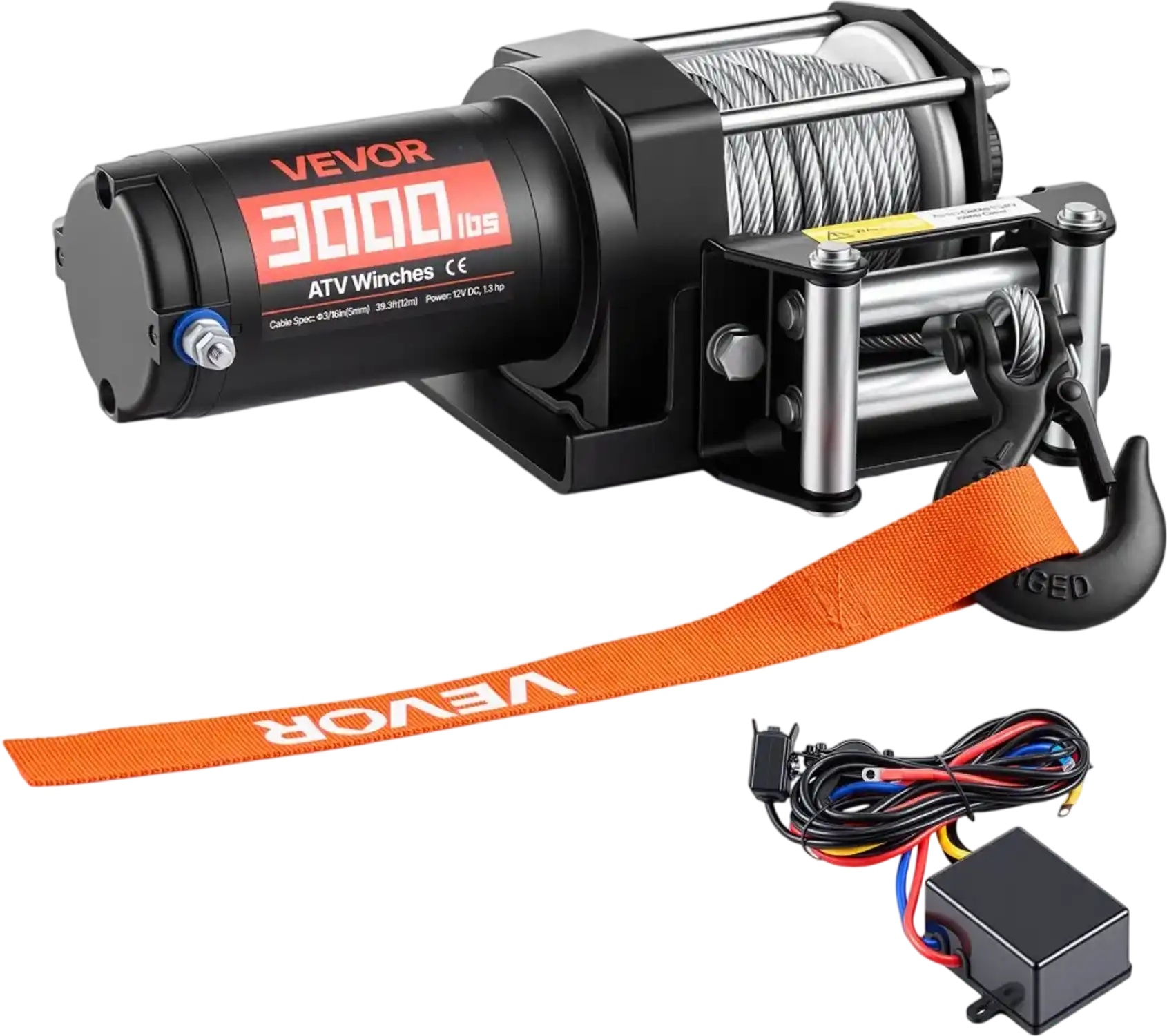 Vevor Winch 3000 lbs 12V Electric ATV UTV Steel Wire Rope Wired Remote Black New