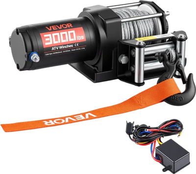 VEVOR 3000 lbs Electric Winch, 12V DC ATV/UTV Winch with Φ3/16 in x 39.4 ft Steel Wire Rope & Wired Remote Control, IP55 Waterproof, Aluminum Housing Fairlead Mount Plate for Towing ATV, Black