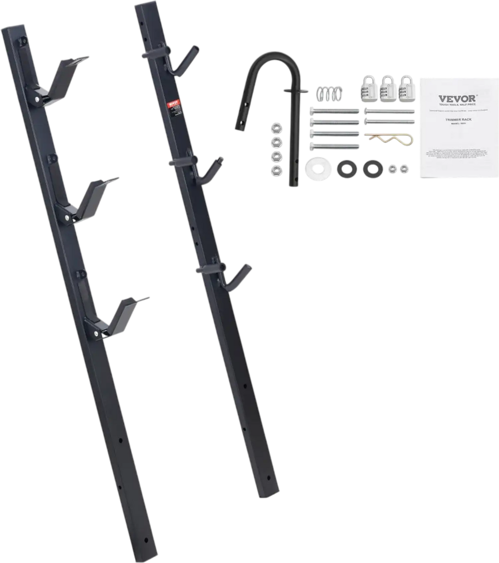VEVOR Trimmer Rack, 3 Place Weeder Trimmer Rack, Locking Trim Holder Landscape Trailer Rack Carrier Mount on Open Pickup/Trailer Enclosed Trailers, Pair