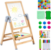 VEVOR Art Easel for Kids, 2-in-1 Wooden Double-Sided Kid's Art Easel with Magnetic Whiteboard & Chalkboard, Adjustable Standing Rotatable Foldable Drawing Board with Painting Accessories for Boy Girl