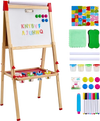 VEVOR Art Easel for Kids, 3-in-1 Wooden Double-Sided Kid's Art Easel with Magnetic Whiteboard, Chalkboard & Paper Roll, Adjustable Standing Drawing Board with Painting Accessories for Boys and Girls