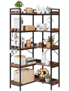 VEVOR 5 Tier Corner Bookshelf with 4 Hooks, 65.4" Tall Corner Bookcase with Heavy Duty Metal Frame & Wooden Shelves, Industrial L Shaped Corner Display Shelf for Bedroom, Living Room, Office