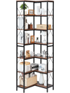 VEVOR 7 Tier Corner Bookshelf, 79" Tall Corner Bookcase with Heavy Duty Metal Frame & Wooden Shelves, Industrial Reversible L Shaped Corner Display Shelf for Bedroom, Living Room, Office