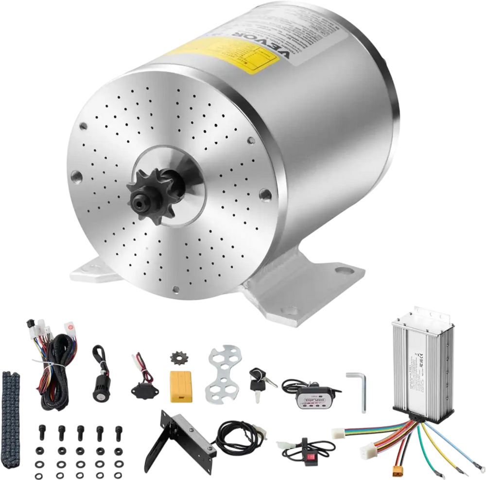 VEVOR 1800W Electric Brushless DC Motor Kit - 48V 4500rpm Motor with Upgraded Speed Controller, Foot Pedal and Throttle Grip Kit for Go Karts E-Bike Motorcycle Scooter
