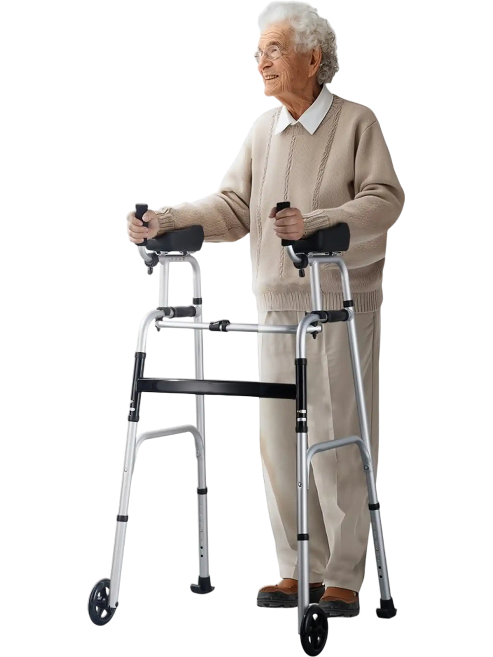 VEVOR 2 in 1 Folding Walker & Removable Armrests, Height Adjustable Foldable Walker with 5" Solid Wheels, Lightweight Aluminum | Front Wheeled Mobility Aid for Elderly Handicapped Disabled, 450 Pounds