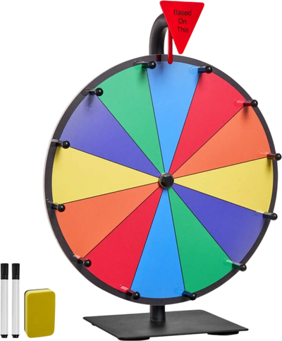 VEVOR 12 in Spinning Prize Wheel, 12 Slots Spinning Wheel with Stand, Tabletop Win Fortune Roulette with a Dry Erase and 2 Markers, 6 Colors, Easy Assembly, for Party Pub Trade Show Carnival Events