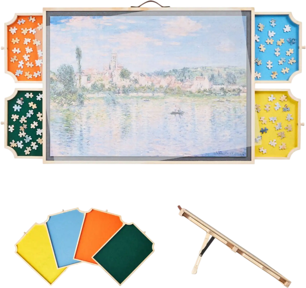 VEVOR 1000 Piece Rotating Puzzle Board with 4 Colorful Felt Drawers and Cover, 29x21 in Portable Wooden Table, Adjustable 2-Tilting-Angle Jigsaw Puzzle Accessories for Adults, Birthday Gift for Mom