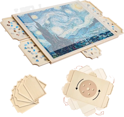 Vevor Puzzle Board Rotating 1500-Piece Wooden Puzzle Board with 5 Drawers & Cover New