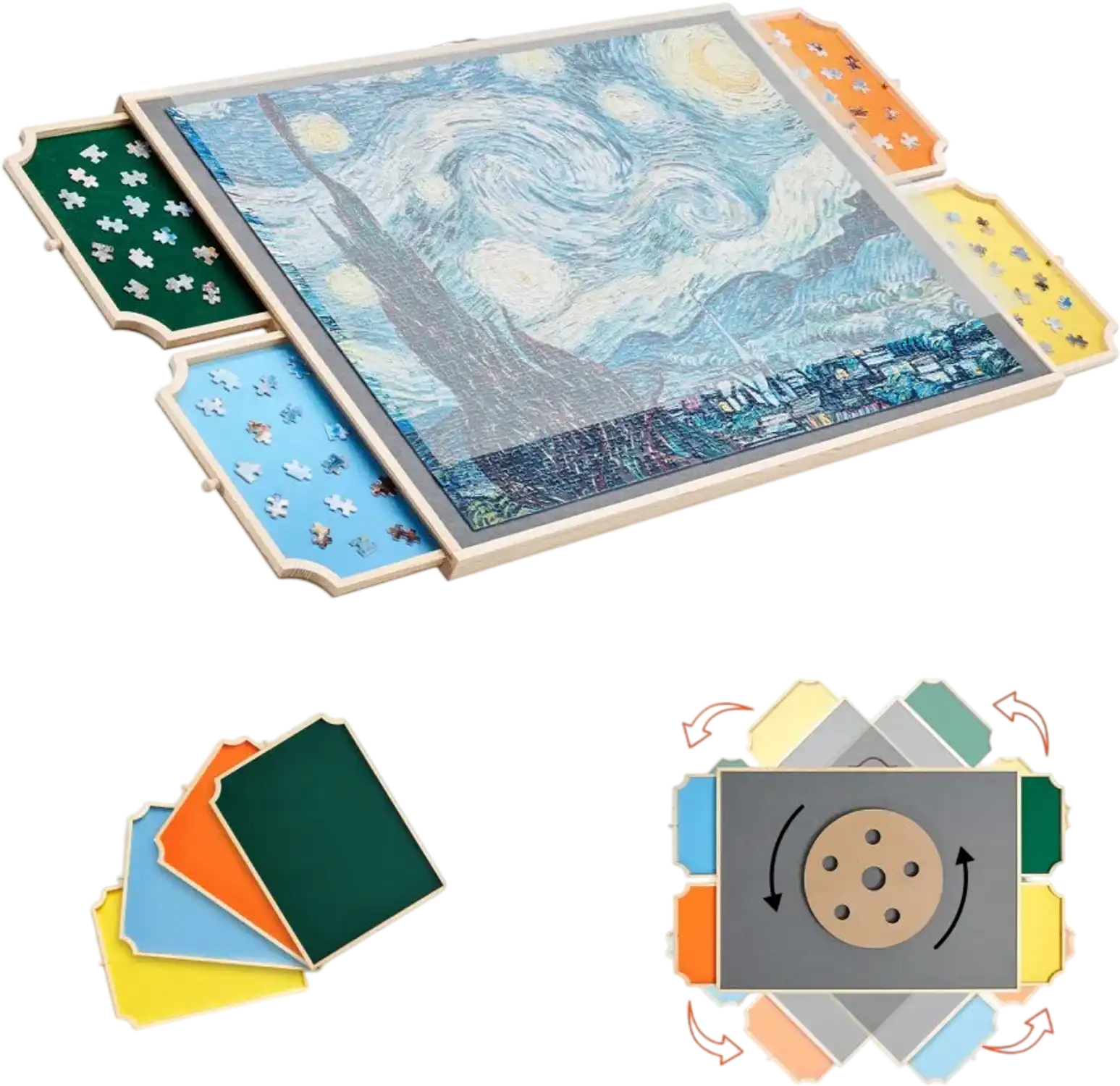 Vevor Puzzle Board 1500 Piece Rotating Wooden Table with 4 Felt Drawers and Cover 34x25