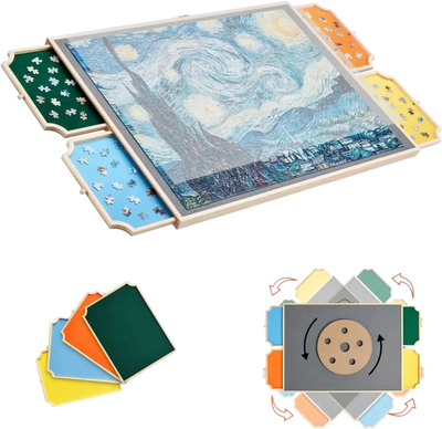 Vevor Puzzle Board 1500 Piece Rotating Wooden Table with 4 Felt Drawers and Cover 34x25