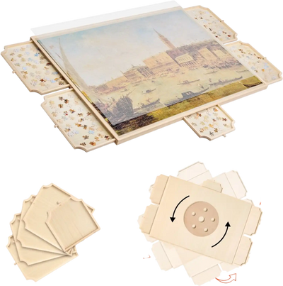 VEVOR 2000 Piece Rotating Puzzle Board with 5 Drawers and Cover, 40x29 in Portable Wooden Table, Jigsaw Puzzle Accessories for Adults, Puzzles Organizer Storage System, Birthday Gift for Mom