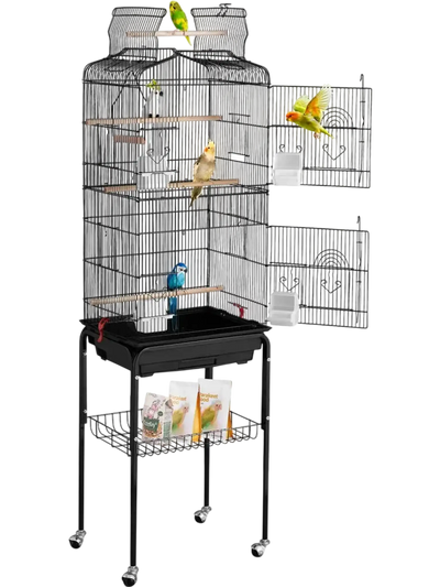 VEVOR 64-inch Open Top Large Parrot Bird Cage with Detachable Rolling Stand for Parakeets Finches Canaries Lovebirds Cockatiels Budgies Small Quaker Conures Flight Birdcage with Swing and Perch