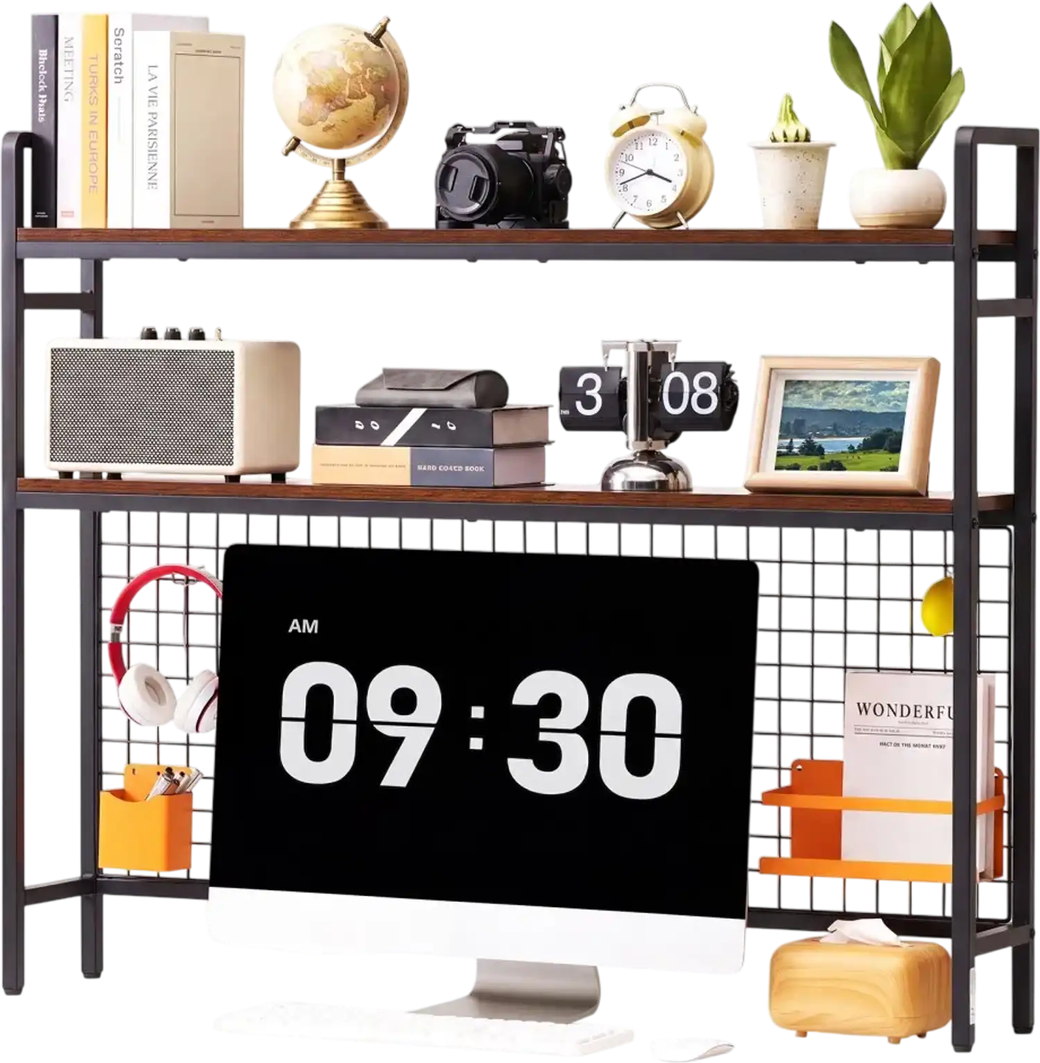 Vevor Desktop Bookshelf 3-Tier Countertop Storage Hutch Black New