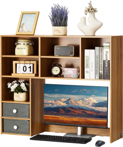 Vevor Bookshelf 3-Tier Wood Desktop Storage Organizer with Two Fabric Drawers 37