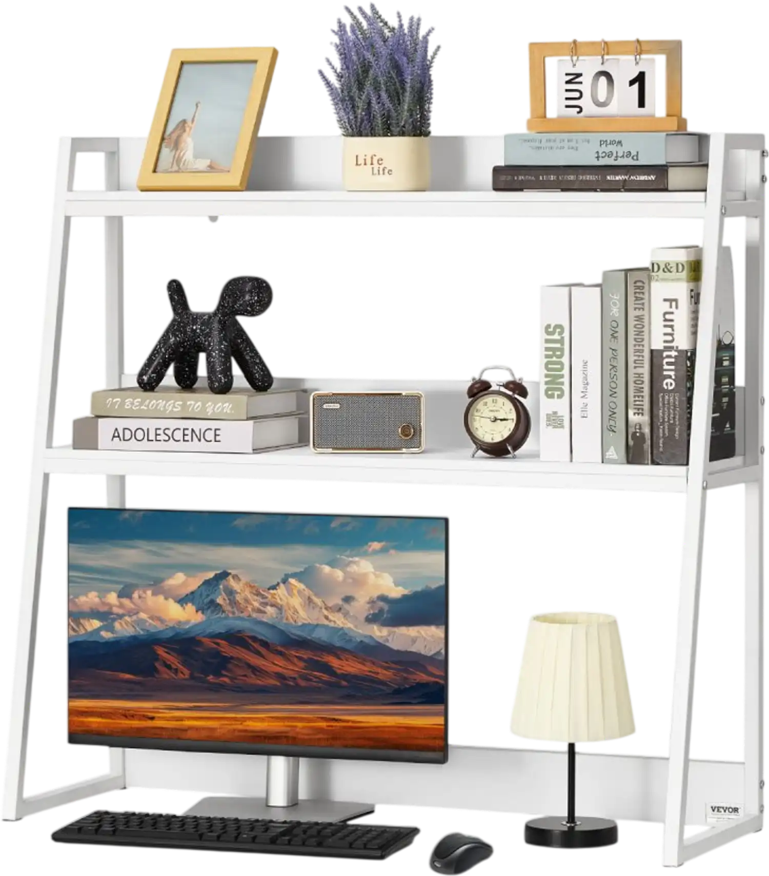 Vevor Desktop Bookshelf 2-Tier Storage Organizer White New