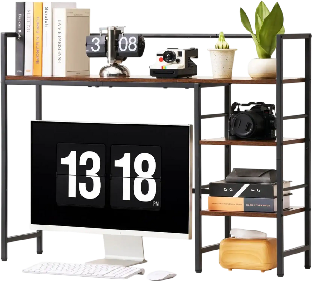 VEVOR Desktop Bookshelf 4-Tier Countertop Storage Hutch for Computer Desk, Metal Frame and Wooden Shelf, with Non-Slip Feet Pads, Multipurpose Desk Hutch Storage Organizer for Dorm, Home, and Office