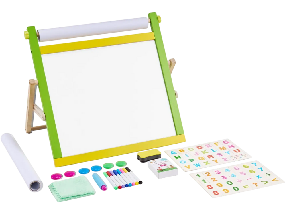 VEVOR Tabletop Art Easel for Kids, 3-in-1 Wooden Double-Sided Kid's Art Easel with Magnetic Whiteboard, Chalkboard, Paper Roll, Foldable Portable Drawing Board with Painting Accessories for Boys Girls
