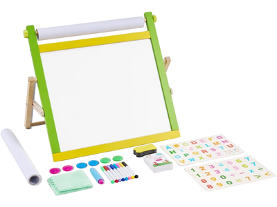 VEVOR Tabletop Art Easel for Kids, 3-in-1 Wooden Double-Sided Kid's Art Easel with Magnetic Whiteboard, Chalkboard, Paper Roll, Foldable Portable Drawing Board with Painting Accessories for Boys Girls