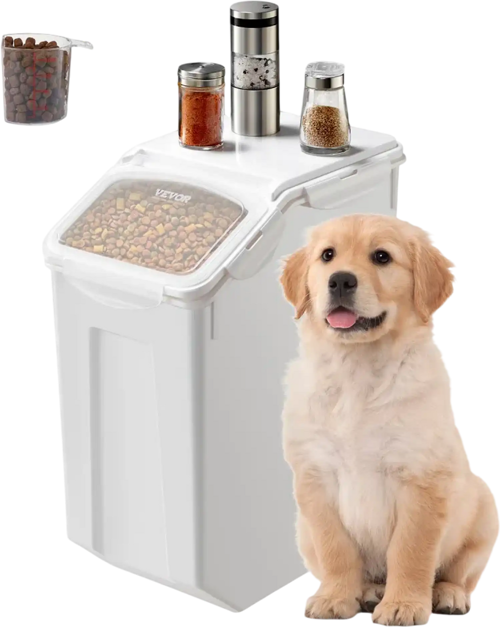 VEVOR Rice Storage Container, 4.5Gallon/20L Capacity Large Dog Food Dispenser Bin, Kitchen Ingredient Grain Cereal Flour Bin, Pet food Containers with Wheels, Measuring Cup, Airtight Lid, 1 Pack