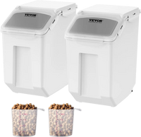 VEVOR Ingredient Storage Bin, 2 x 15L Dispenser Bin with 2 Measuring Cups, Attachable Casters and Airtight Lid, 2 Pcs/Set Dog Pet Food Storage Container, PP Material Kitchen Rice Cereal Flour Bin