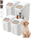 VEVOR Rice Storage Container, 3.5Gal/15Lx2 + 4.5Gal/20Lx2 Large Dog Food Dispenser Bin, Kitchen Ingredient Grain Cereal Bin, Pet food Containers with Wheels, 4 Measuring Cups, Airtight Lid, 4 Pack